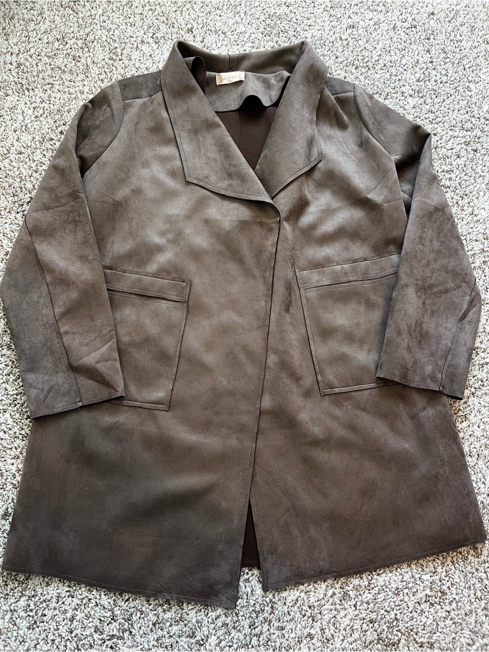Altar’d State Faux Suede Open Front Drape Jacket Brown Sz L